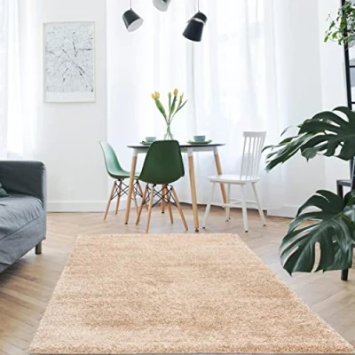 Image de mynes Home Tapis Shaggy à Poils Longs Noir Moderne Couleur Unie Pastel Toucher Doux 80 x 150 cm