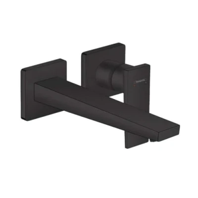 Image de hansgrohe Metropol Mitigeur de lavabo encastré mural, bec 225mm, poignée manette, bonde à écoulement libre, noir mat, 32526670