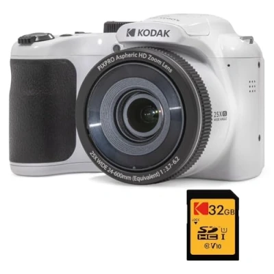 Image de KODAK Pixpro Astro Zoom AZ255 + Carte Mémoire SD 32 Go Appareil Photo Bridge Numérique 16 Mp, 25X, Video HD 1080p, Grand angle 24 mm, Ecran LCD 3, Pile AA Blanc Neuf