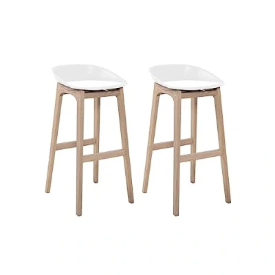 Image de MOB IN Tabourets d&#039;ilot 65cm Riva Pieds chêne Assise Plastique Blanc Lot de 2