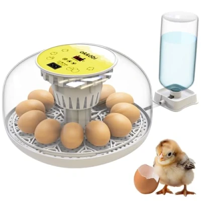Image de M12 Couveuse Oeuf Automatique Contrôle Humidité, Réglage Température, 12/24 œufs Incubateur Auto Vue 360, facile à utiliser et nettoyer Blanc jaune