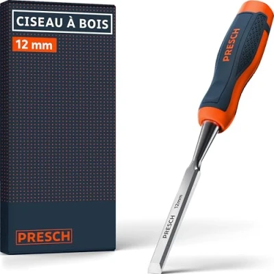 Image de Presch Ciseau à bois 12mm Parfaitement aiguisé pour utilisation immédiate les professionnels avec un angle de 25 Capuchon métallique robuste Poignée ergonomique prise en main sûre