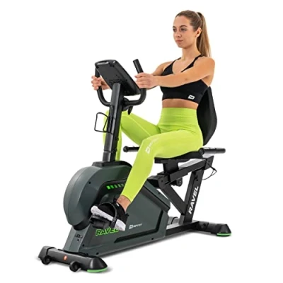 Image de Hop Sport Vélo d’appartement semi allongé électromagnétique HS 120L Ravel, roue d’inertie 10kg, fitness avec 12 programmes d&#039;entraînement, Bluetooth et app, écran LCD siège ergonomique
