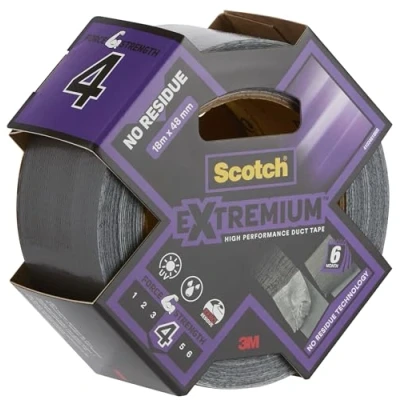 Image de Scotch Extremium Toile de Réparation, Haute Performance, NO RESIDUE, Gris 1 Rouleau 18,2 m x 48 mm Adhésif Extra Fort, Réparations Exigeantes, Résistant Eau/UV, Déchirable à la Main