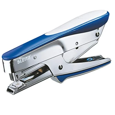 Image de Leitz Pince Agrafeuse, Capacité 15 Feuilles, Bleu, Boîtier Métallique Ergonomique Avec Softgrip, Chargement par le Haut, Utilisation Agrafes P2 (No. 10), 55450033