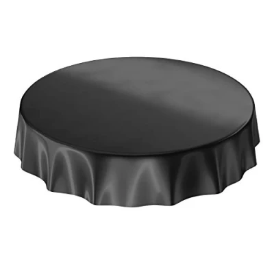 Image de Anro Nappe en Toile cirée lavable, uni, brillant, cirée, Noir , Schnittkante Rund 140cm