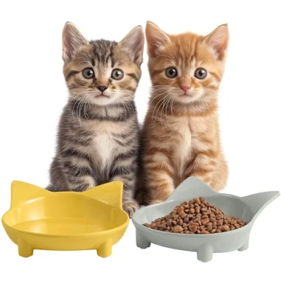 Image de Navaris 2X Gamelle pour Chat 210ml Petit Bol en Mélamine Ø 14,5 cm x 6 Antidérapant Anti éraflure et Facile à Nettoyer Design