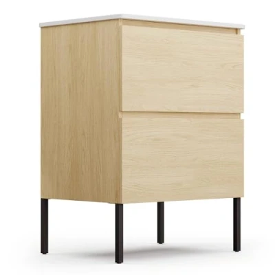 Image de Blumfeldt Johnstone Meuble Lavabo Salle de Bain Bois Naturel, Évier Céramique, Tiroirs Spacieux, Fermeture Douce, Matériau Résistant à l&#039;Humidité, Pieds Inclus Assemblage Facile