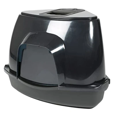 Image de Ebi, Bac à Litière d&#039;angle Prism, 60 Zen Series M 38x56x40cm Noir, avec Pieds antidérapants, Porte Noire Semi Transparente et poignée, Filtre Charbon Qui absorbe Les odeurs, en Plastique