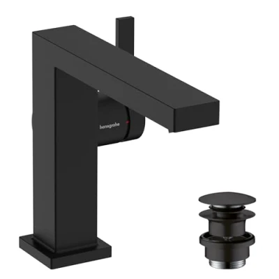 Image de hansgrohe Tecturis E Fine Mitigeur de lavabo avec vidage Push Open, économie d&#039;énergie (CoolStart), Robinet salle bain hauteur sous bec 110mm, d&#039;eau (EcoSmart+), Noir mat, 73020670
