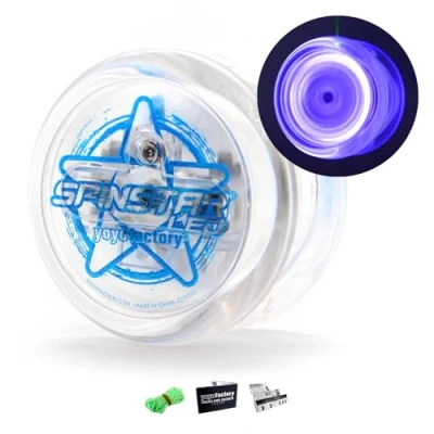 Image de YoyoFactory SPINSTAR LED yo Bleu (Illumine Yoyo, Idéal pour Les débutants, Ficelle Et Batteries Incluses, Jeu Yoyo Moderne, Freestyle Yoyoing Tricks)