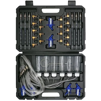 Image de CHANG QI testeur Injecteur Diesel Common Rail Testeur,débitmètre d&#039;injecteur 6 Cylindres Kit Test d&#039;injection de Fuite avec 24 Adaptateurs