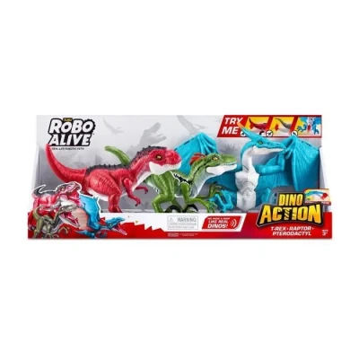 Image de ZURU Robo Alive Dino Action Mega Pack 3 Dinos T Rex, Raptor, Pterodactyl Robot Dinosaure Mouvements réalistes Sonore 7176