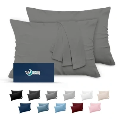 Image de Dreamzie Taie Oreiller 50x70 Lot de 2 en Microfibre Certifiée Oeko Tex Housse Coussin Douce Et Brossée, Toucher Peau Pêche Anthracite