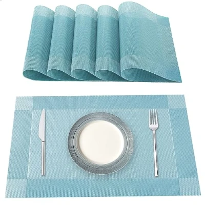 Image de Lumaca Sets de Table Lavables, Lot 6 Set en 70% PVC et 30% Polyester, Antidérapant, Résistant à la Chaleur, pour Cuisine,Bleu Ciel