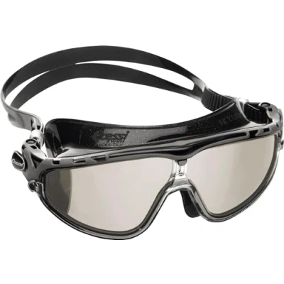 Image de CRESSI Skylight Goggles Black/Black Grey Mirrored Lens Lunettes de Natation Snorkeling et Piscine pour Adultes, Vue à 180 Antibuée, 100 % Anti UV, Noir/Noir Gris Lentille Miroir, Taille Unique