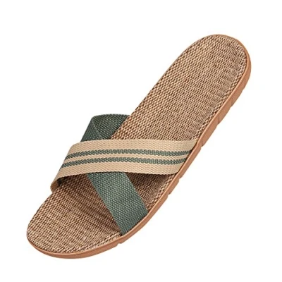 Image de Unisexe Sandales Plates Couples Antidéparant Tongs d&#039;Intérieur Maison Bureau en Lin Mules Sabots Slippers Eté Léger Chaussons Pantoufles Plage Piscine Chaussures Ouverts Confort,39/40 EU,Vert