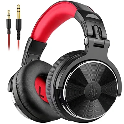 Image de OneOdio Casque Audio Filaire DJ Piano Guitare avec Micro, Hi Res Extra Basse Son, Léger Confort Pliable Casques Share Port, 2 câbles Headphone pour PC Studio Monitor AMP Pro 10(Rouge)