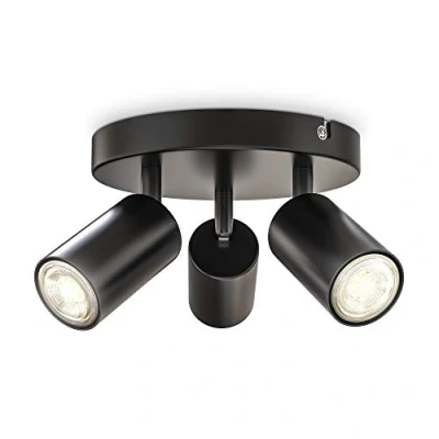 Image de B.K.Licht I Lampe à 3 flammes ronde pivotante rotative GU10 noir mat sans ampoule