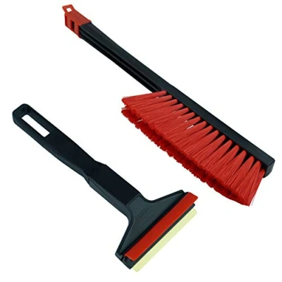 Image de L &amp; P Car Design Set Grattoir Pare Brise Voiture a Glace Murska et Balai Neige Balayette Brosse à Auto Hiver de Finland L&amp;P A053+A059 (Set Noir Rouge)