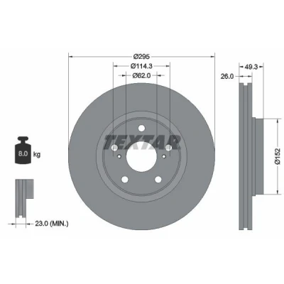 Image de TEXTAR PRO 92163903 Disque de frein 295 26 05/07 114,3 ventilé l&#039;extérieur revêtu sans boulon fix roue, moyeu roue