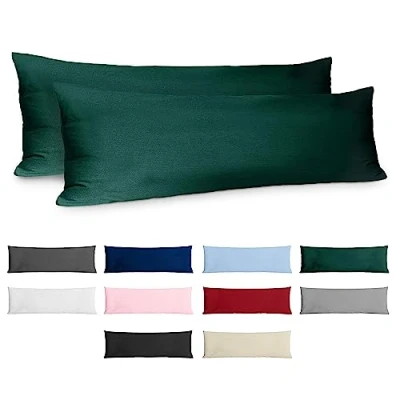 Image de Taie Oreiller 40x145 Coton Renforcé (Set de 2) Vert Tissage serré 57 Fils/cm² 40 x 145 cm Certifié Oeko Tex