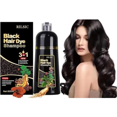 Image de Shampoing Colorant, Shampooing Teinture Instantanée pour Cheveux, 500 ML Colorant Naturelle Hair Dye 3 en 1, Cheveux Colorés, Black Hommes Femmes