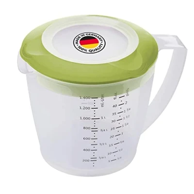 Image de Westmark Gobelet Mélangeur/Doseur avec Protection contre les éclaboussures, Couvercle et Bec Verseur, en Plastique, Capacité: 1,4 litre, Helena, Transparent/Vert, 3105227A