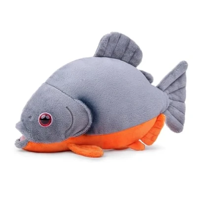 Image de lilizzhoumax Jouets en Peluche Poisson Piranha 22cm/8, Simulation Jouet Poupée Réaliste Animaux Sauvages Gris