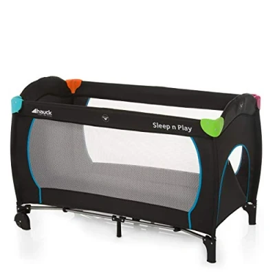 Image de hauck Lit Parapluie Sleep N Play Go Plus 120 x 60 cm Pour Nouveau Né Jusqu&#039;à 15 kg Avec Roulettes et Accès Latéral, Sac de Transport Multicolor Black