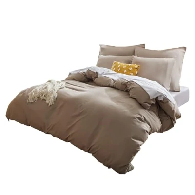 Image de Sonive Ensemble de Housse Couette en Microfibre, Taupe, 155 cm x 220 cm/80 80 2