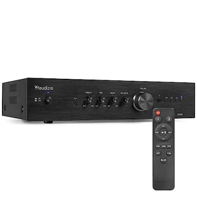 Image de Audizio AD200B Amplificateur Hi FI Bluetooth 2.1 Noir, 400 Watts, 2 Sorties Enceintes, 1 Sortie Sub, Lecteur MP3, Égaliseur de Son, Canaux, Idéal pour Vos Films et Écouter Votre Musique