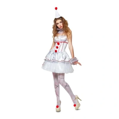 Image de Déguisement de clown mystique VIVING Taille XXXL Multicolore Robe, poignets, collier et coiffe