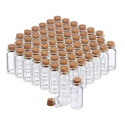 Image de Relaxdays Flacons en Verre avec Bouchon de liège, Lot 120, Mini Bouteilles pour Huile, épices, Herbes, Sable, 10 ML
