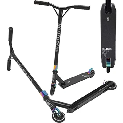 Image de RAVEN Trottinette Freestyle Evolution Slick 100mm Adulte Enfant Noir/Neo Chrome Mixte Stunt Scooter Robuste Kickscooter