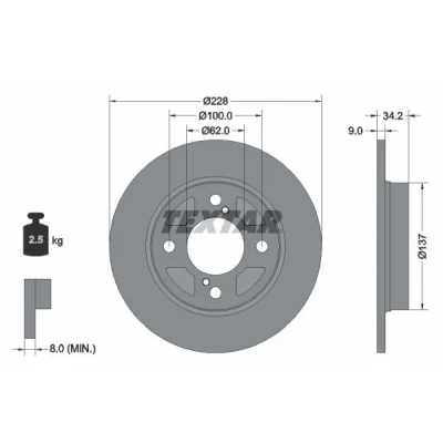 Image de TEXTAR 92303603 Disque de frein 228 9 04/06 100 plein revêtu sans roulement roue, boulon fix moyeu roue SUZUKI: SWIFT 5