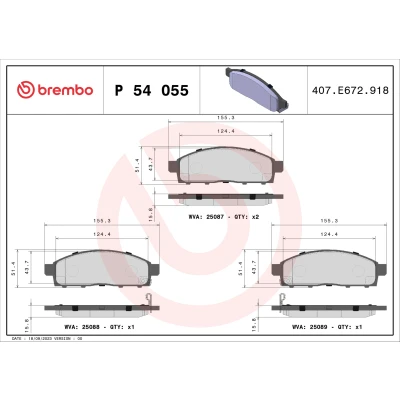 Image de BREMBO P 54 055 Jeu de plaquettes frein avec indicateur d&#039;usure sans accessoires MITSUBISHI: L200 / Triton V Pick up, IV up