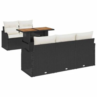 Image de Ensemble de canapé jardin vidaXL 6 pièces avec coussins Noir Rotin poly 3358133