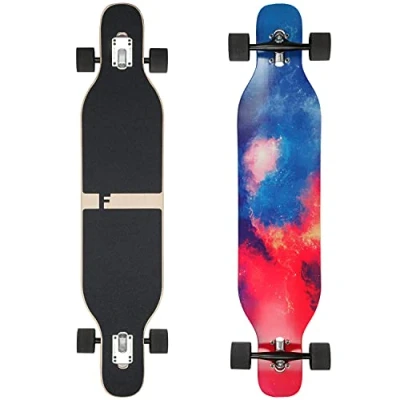 Image de FunTomia Longboard avec 2 niveaux flexibles Skateboard Drop Through Cruiser Roulement à billes Mach1 Speed Outil en T