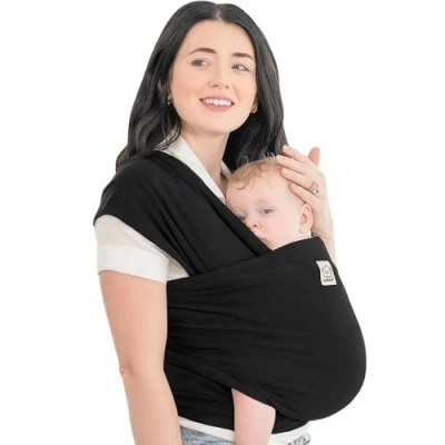 Image de Écharpes de portage élastiques tout en un Porte bébé nourrisson Écharpe mains libres Cadeau naissance Taille unique (Trendy Black)