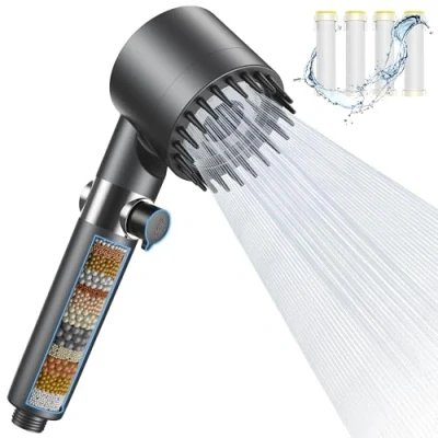 Image de Pommeau de Douche avec et Filtre, Pomme 3 types jet Fonction d&#039;arrêt, Haute Pression, Ronde à économie d&#039;eau