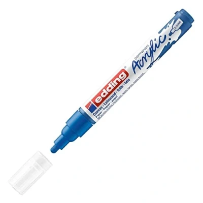 Image de edding 5100 Marqueur acrylique moyen bleu nuit 1 feutre imperméable pointe ronde moyenne 2 3mm peinture pour peindre sur la toile, le papier kraft, bois et pierre
