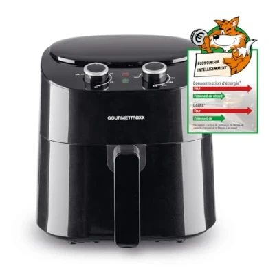 Image de GOURMETmaxx Friteuse à air chaud 4,5L Airfryer Avec 8 programmes, Cuisson pauvre en graisse, griller ou cuire au four sans huile écran LCD, fonction minuterie &amp; stay on 1400W [Noir]