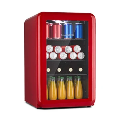 Image de Klarstein PopLife Refroidisseur de boissons mini bar, réfrigérateur rétro, 0 10C, seulement 39 dB, 70 L, écologique, porte à double vitrage, design rouge