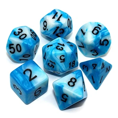Image de DND Lot de 7 dés polyédriques pour donjons et Dragons, D&amp;D, COC, Jeux rôle, Table, avec Sac dés, Bleu Blanc