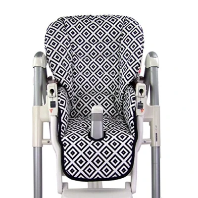 Image de Bambiniwelt Housse de rechange pour coussin d&#039;assise compatible avec Peg Perego Prima Pappa Diner (carreaux noirs et blancs)