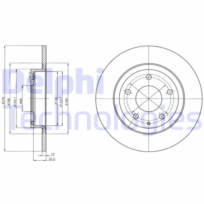 Image de DELPHI BG4534C Disque de frein 278 10 5 plein revêtu non traité sans roulement roue, bague ABS MAZDA: 6 Berline, Break