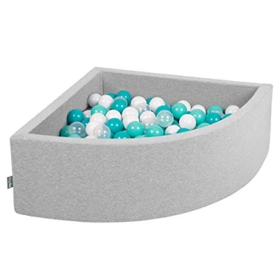 Image de KiddyMoon Piscine À Balles pour Bébé Quart Angulaire 90X30cm/300 7Cm Fosses Boules Jouet Enfant, Gris Clair:Turquoise CLR/Blanc/Transparent/Turq