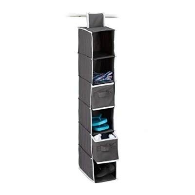 Image de Relaxdays Etagère à Suspendre en Tissu, 6 Compartiments, 2 tiroirs, pour Dressing, H x L P: env. 82 14,5 30 cm, Gris 1 Paquet