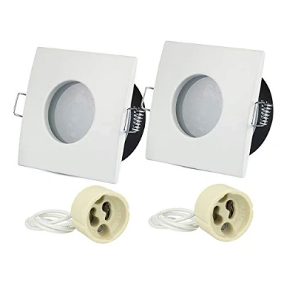 Image de LEDLUX GU10 MR16, IP54 Lot de 2 supports spot étanches pour éclairage encastré salle bain et extérieur (carré, blanc)